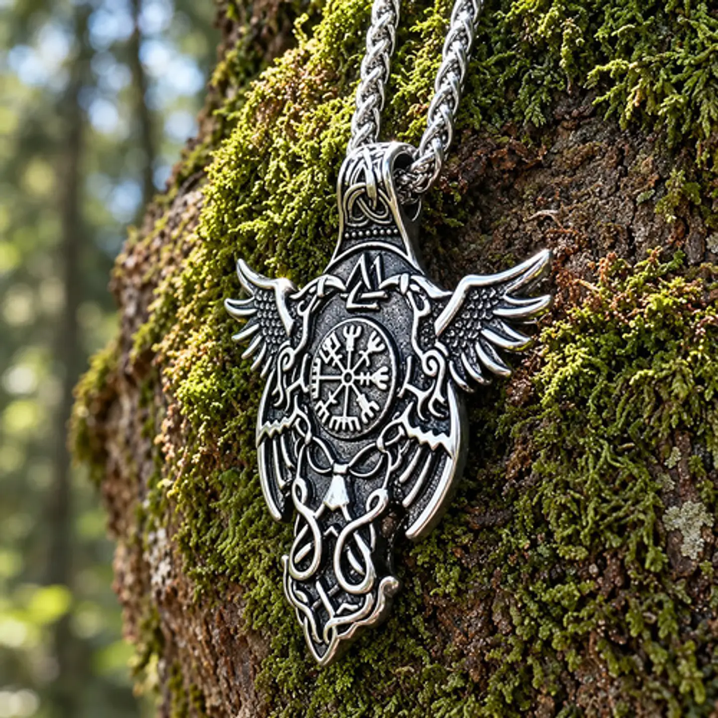 Collar Vikingo Para Hombres Dije Cuervos Brújula Vegvisir 4