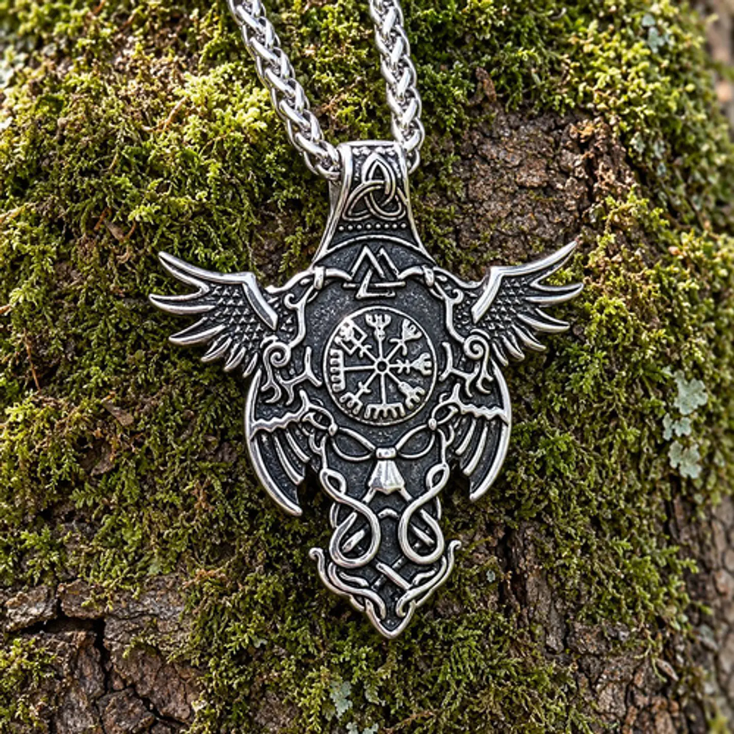 Collar Vikingo Para Hombres Dije Cuervos Brújula Vegvisir 6