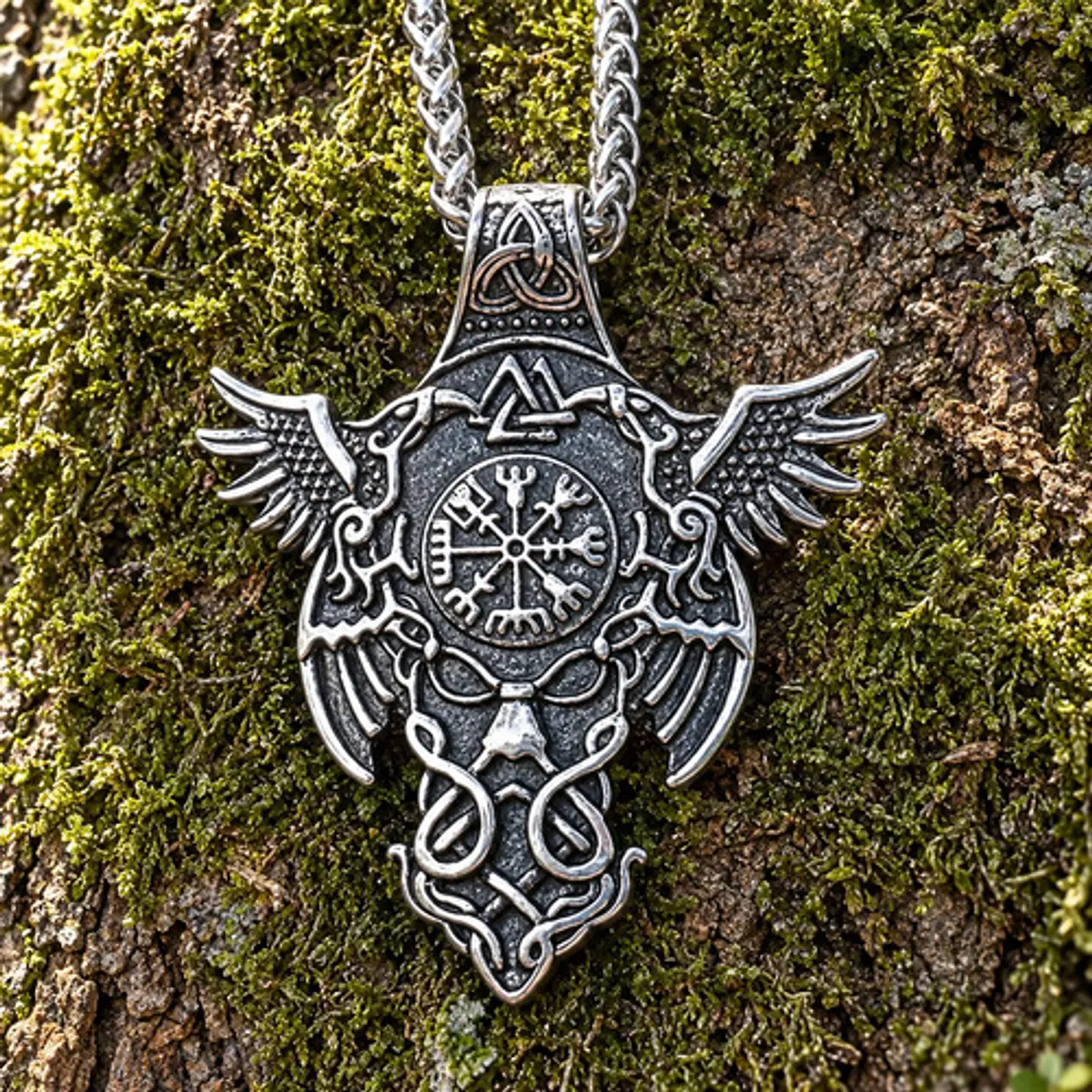 Collar Vikingo Para Hombres Dije Cuervos Brújula Vegvisir 7