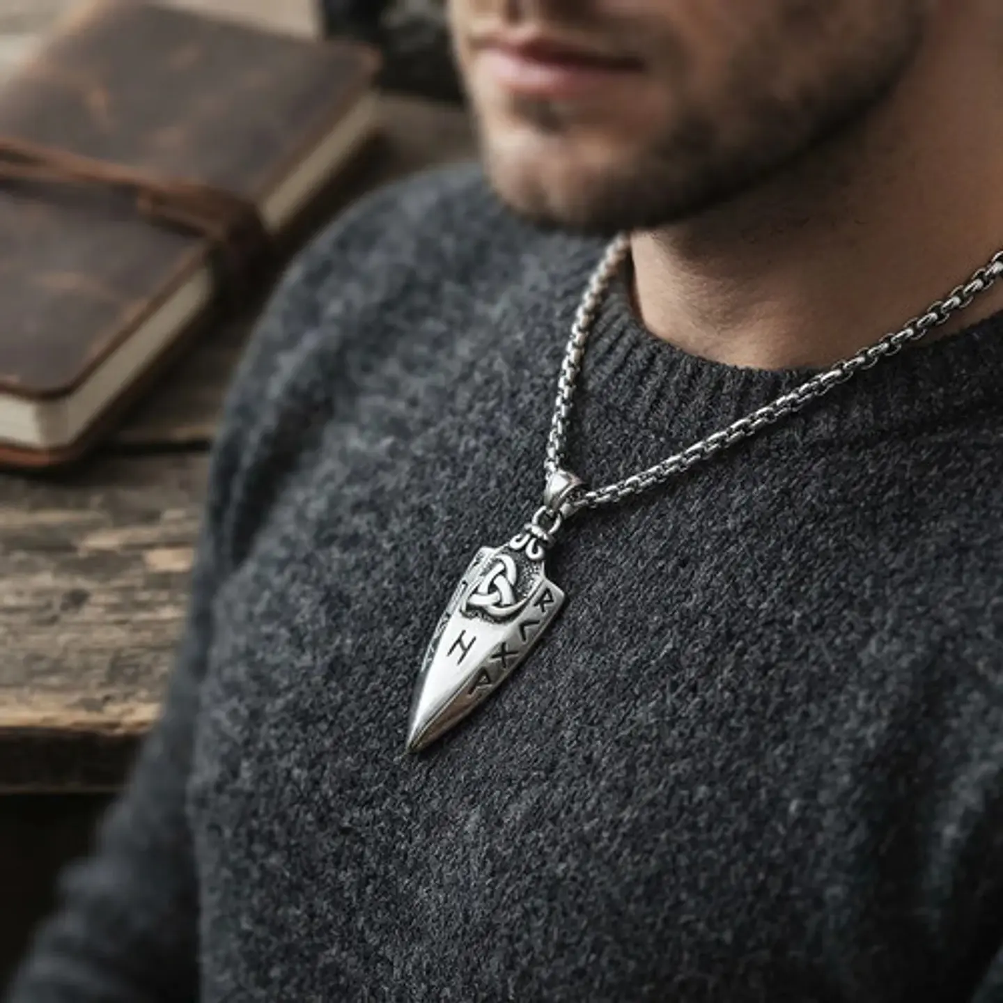 Collar Vikingo Para Hombres Dije Odin's Spear Rune Gungnir 11