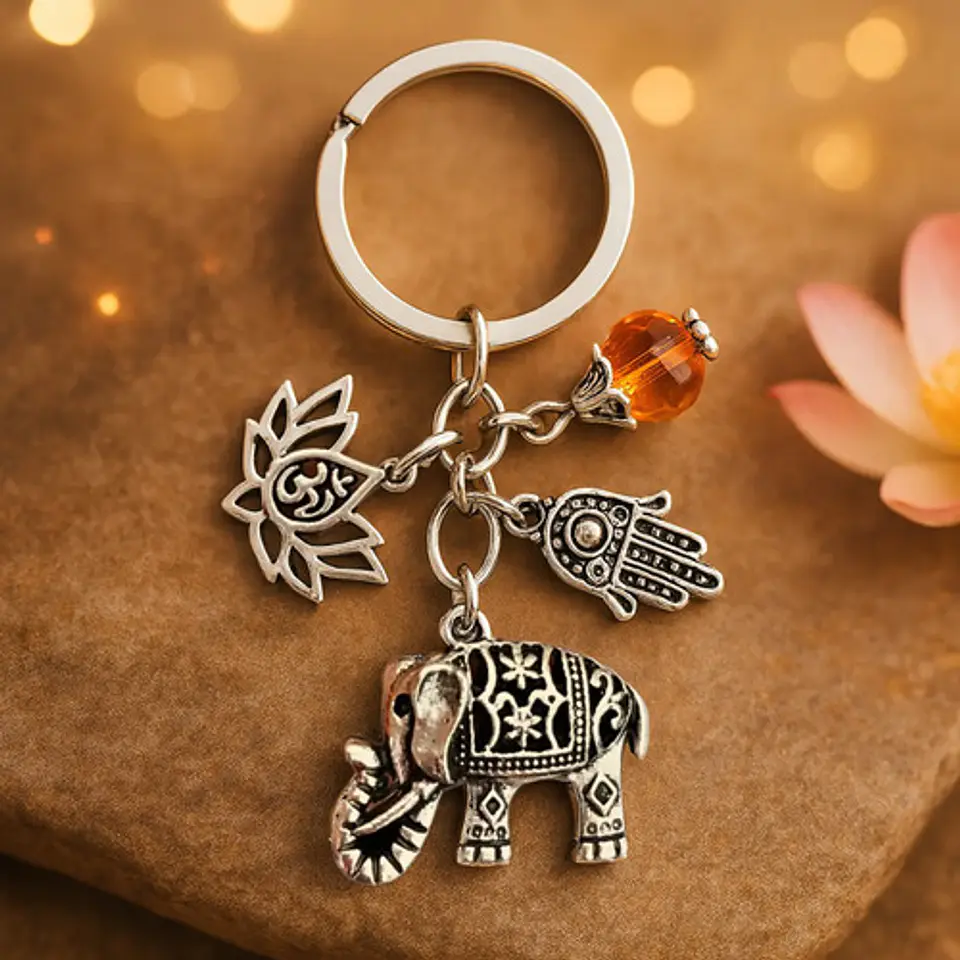 Llavero Hombre Mujer Elefante Étnico Om Flor De Loto Fatima 4