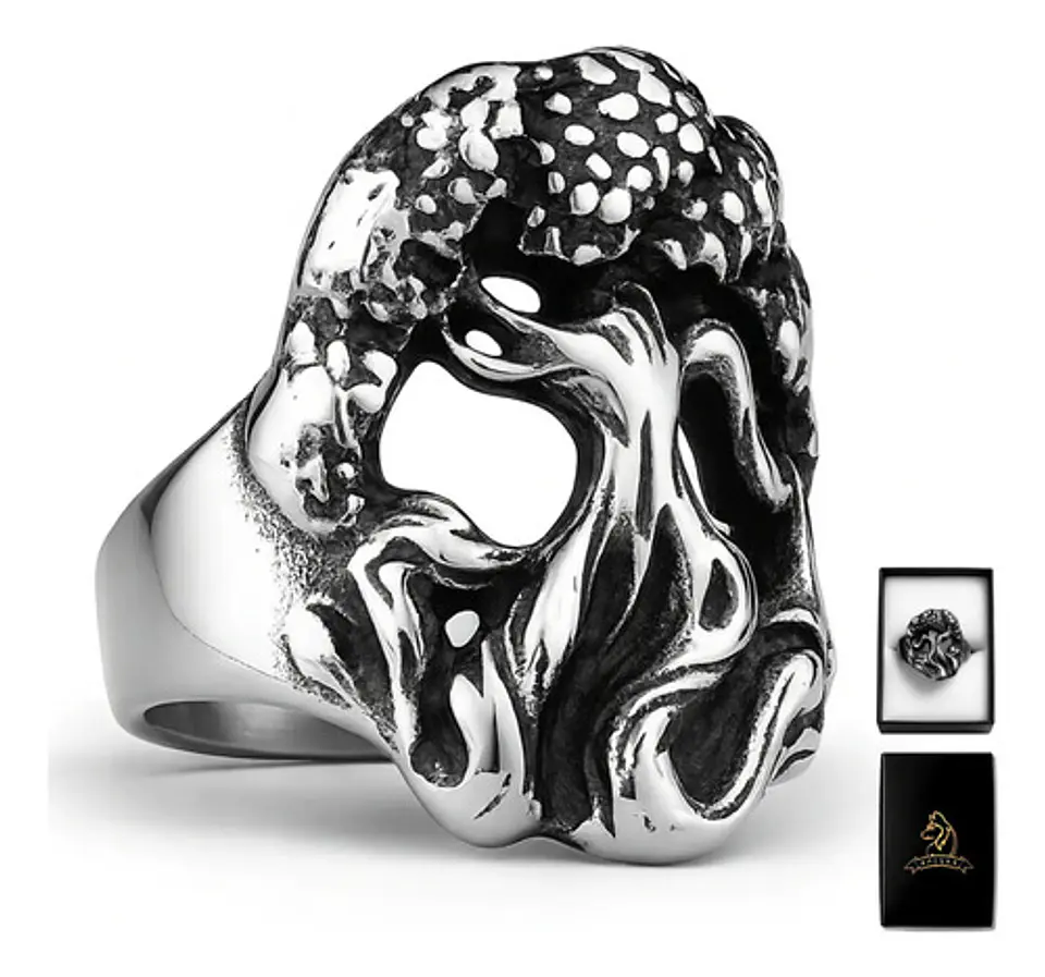 Anillo Acero Color Plata Yggdrasil Vikingo Arbol Para Hombre 1