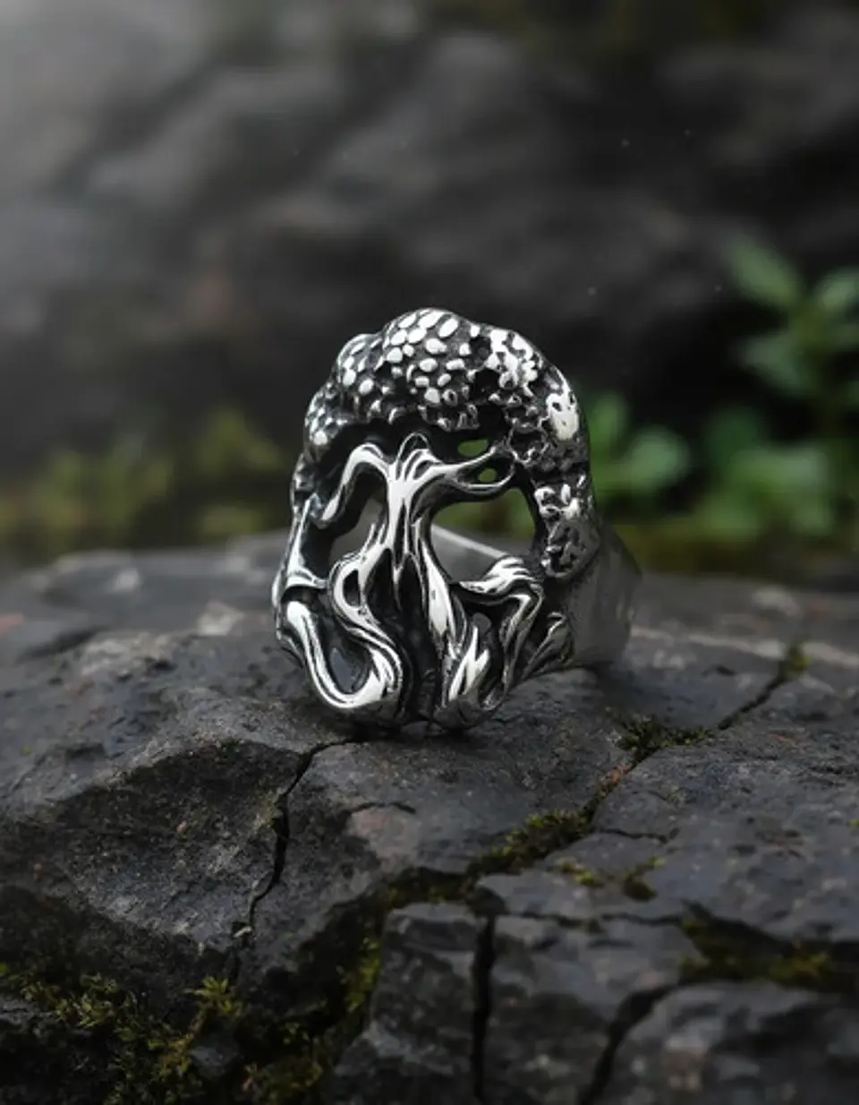 Anillo Acero Color Plata Yggdrasil Vikingo Arbol Para Hombre 3