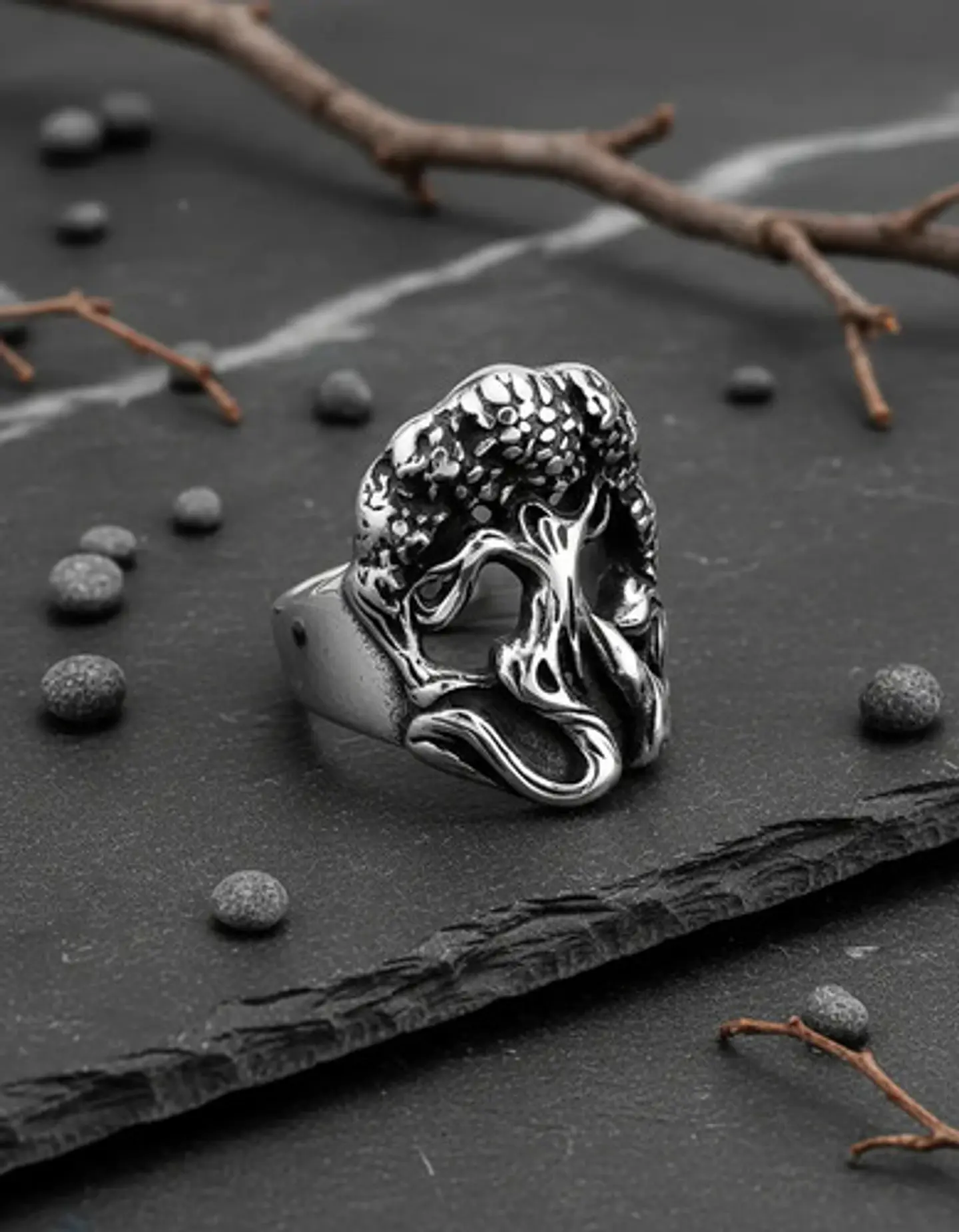 Anillo Acero Color Plata Yggdrasil Vikingo Arbol Para Hombre 6