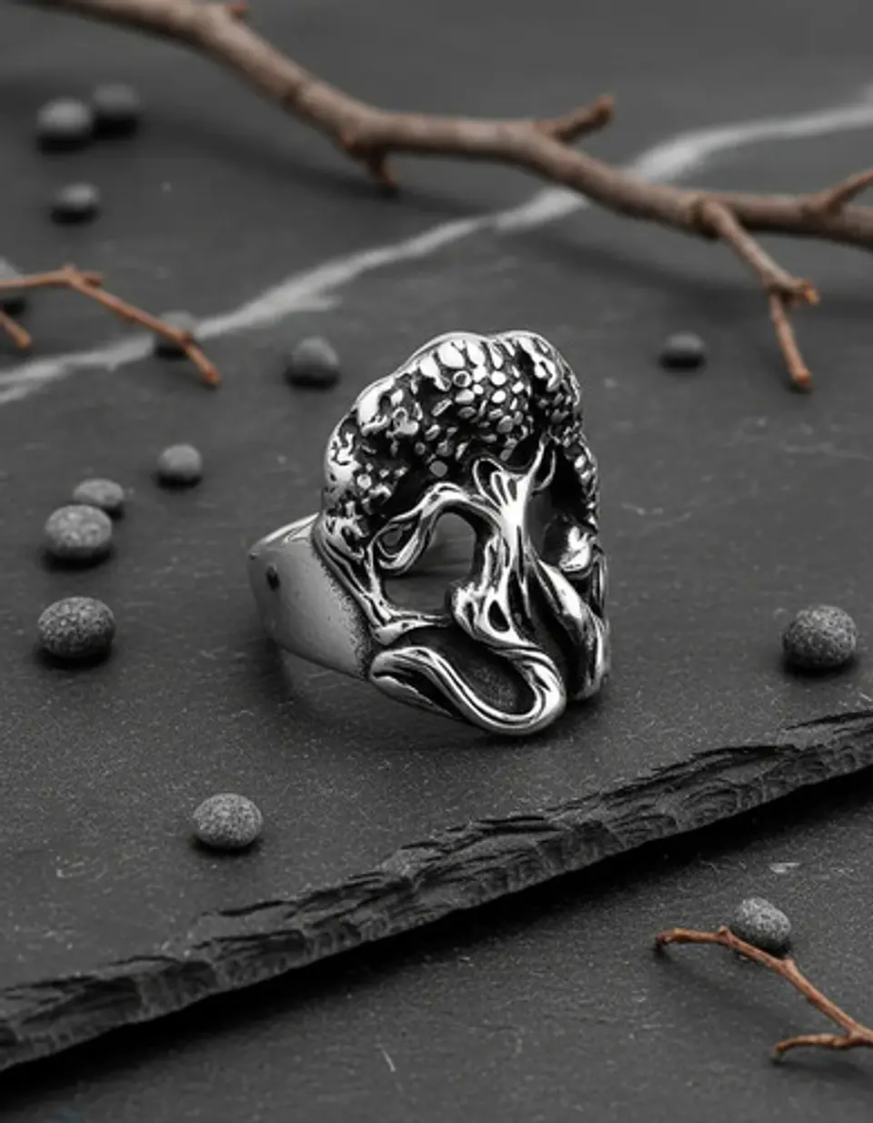 Anillo Acero Color Plata Yggdrasil Vikingo Arbol Para Hombre 6