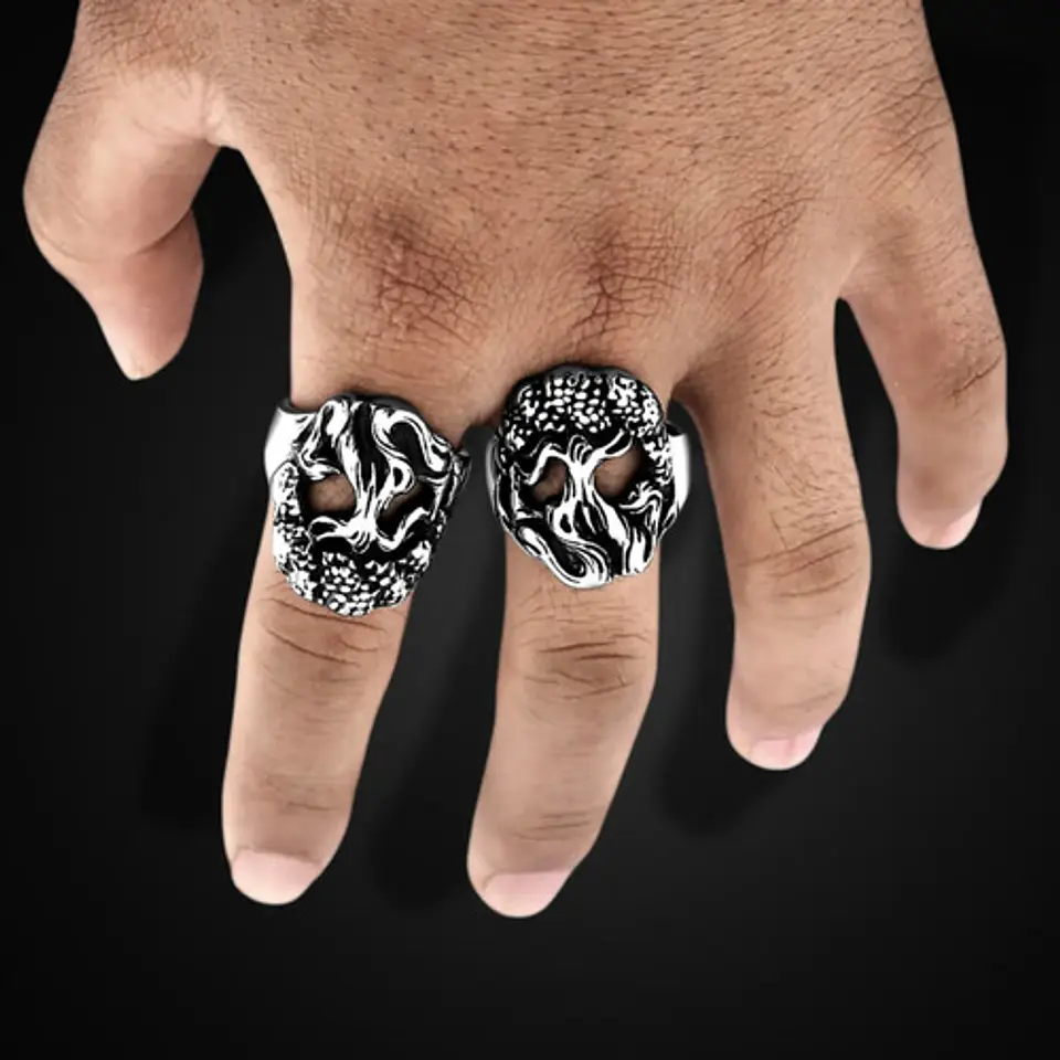 Anillo Acero Color Plata Yggdrasil Vikingo Arbol Para Hombre 10