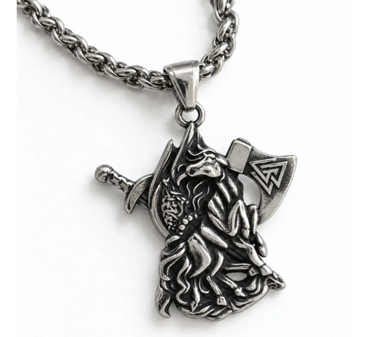 Collar Plateado Vikingo Hombre Dije Caballo Hacha Espada 1
