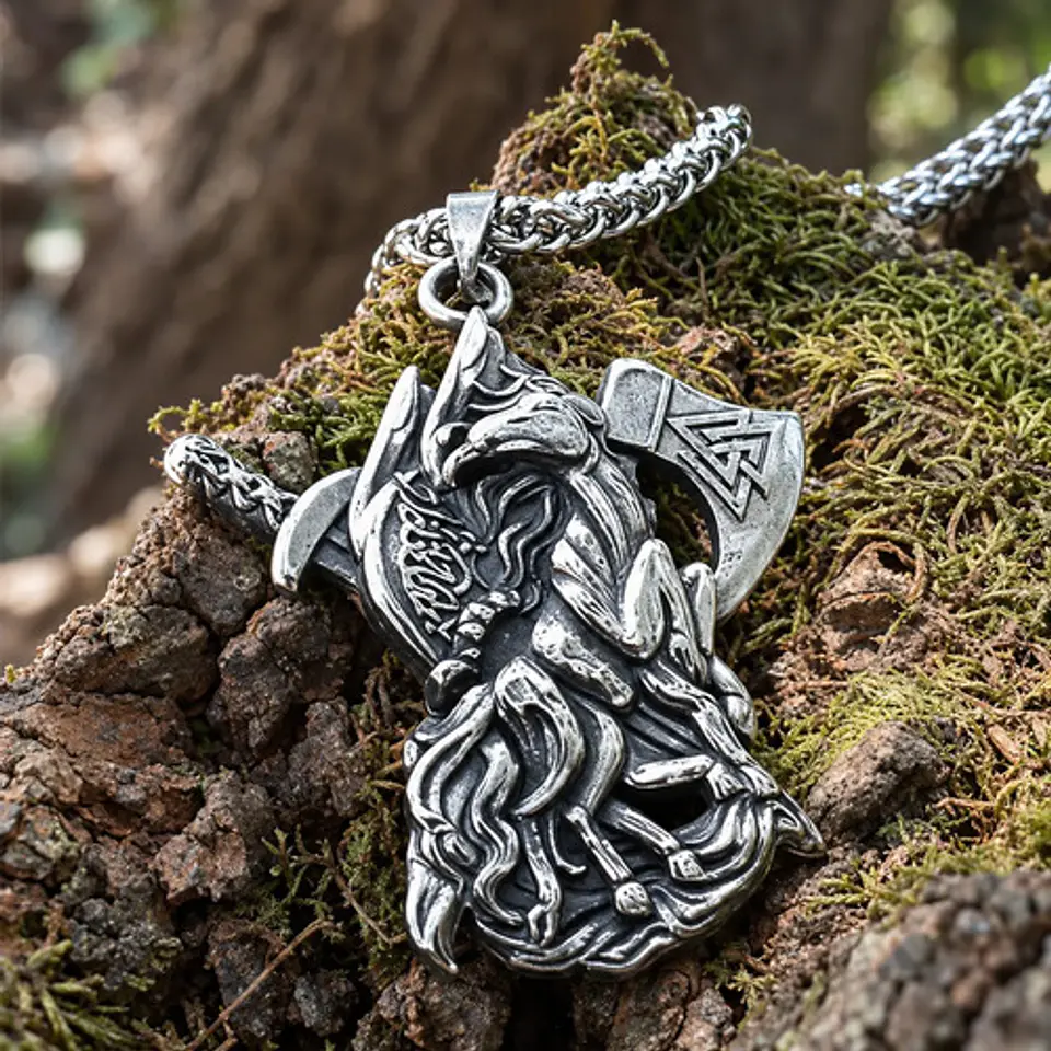 Collar Plateado Vikingo Hombre Dije Caballo Hacha Espada 5