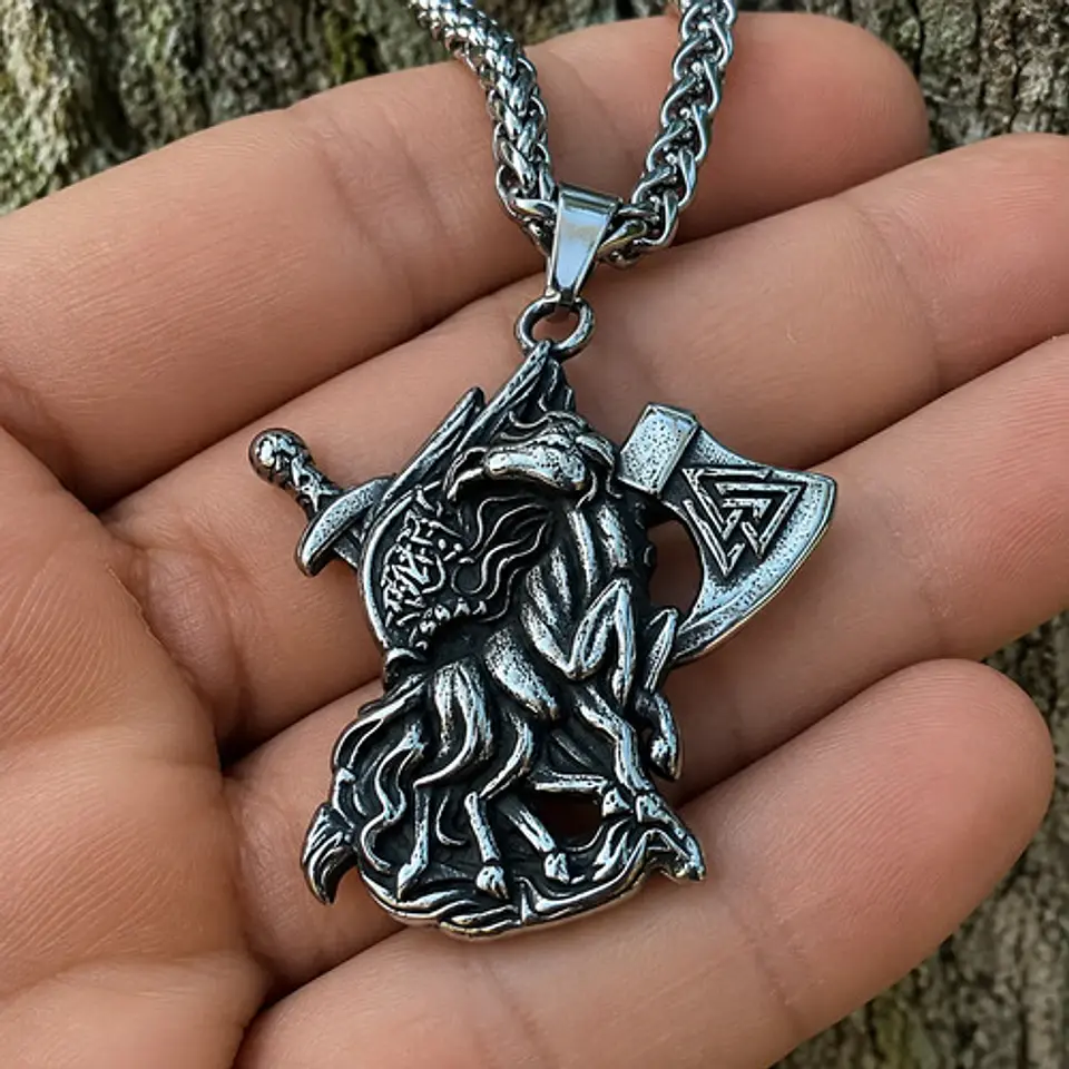 Collar Plateado Vikingo Hombre Dije Caballo Hacha Espada 8