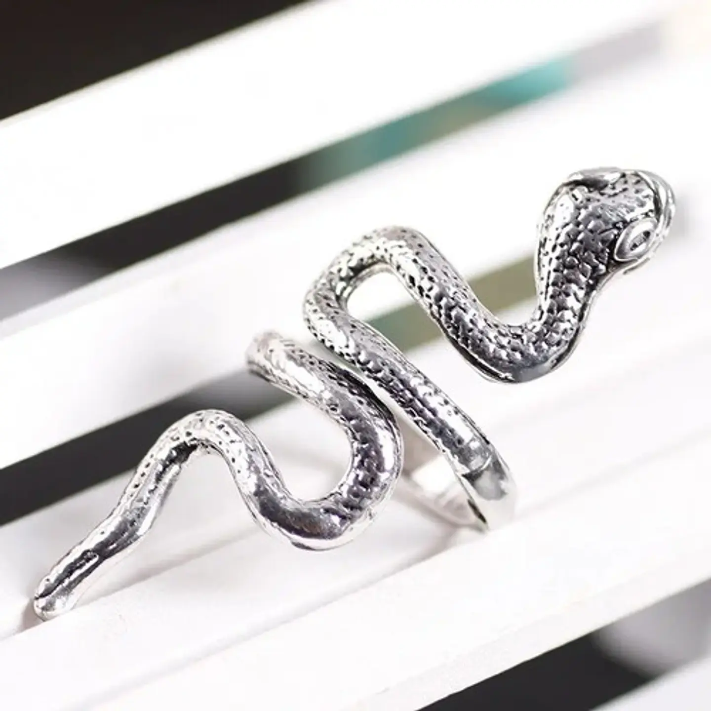 Set De 3 Unids Anillos Ajustable Serpiente Color Plata Mujer 3