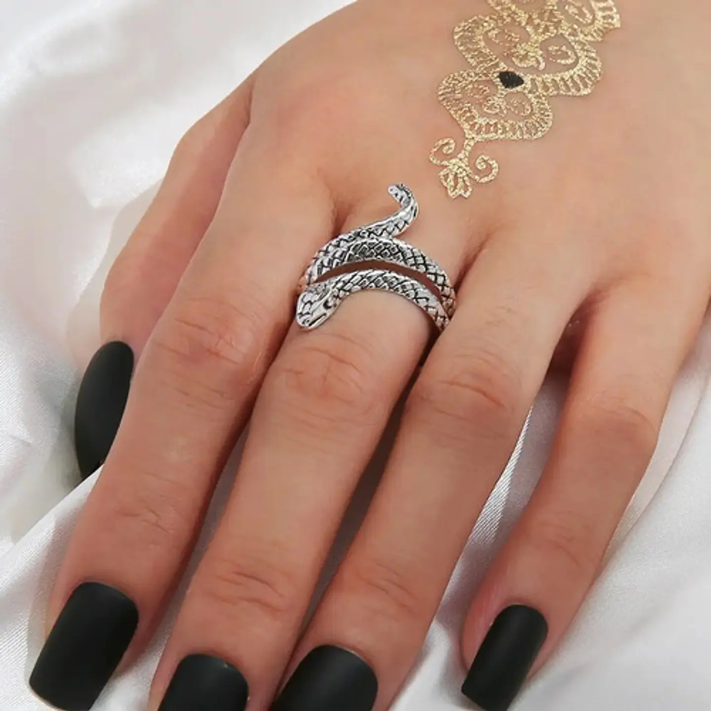 Set De 3 Unids Anillos Ajustable Serpiente Color Plata Mujer 11
