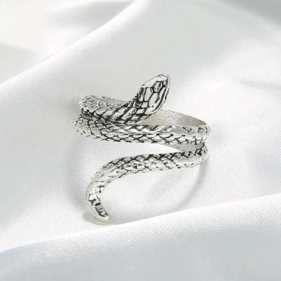 Set De 3 Unids Anillos Ajustable Serpiente Color Plata Mujer 13