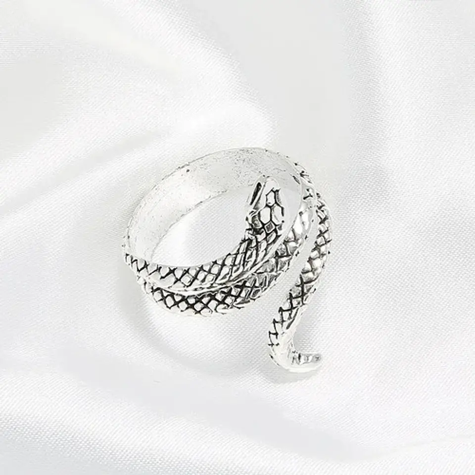 Set De 3 Unids Anillos Ajustable Serpiente Color Plata Mujer 15