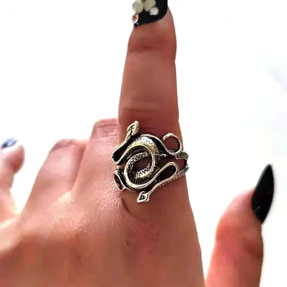Set De 3 Unids Anillos Ajustable Serpiente Color Plata Mujer 17