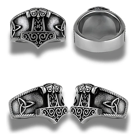 Anillo Acero Color Plata Martillo Thor Vikingo Para Hombre