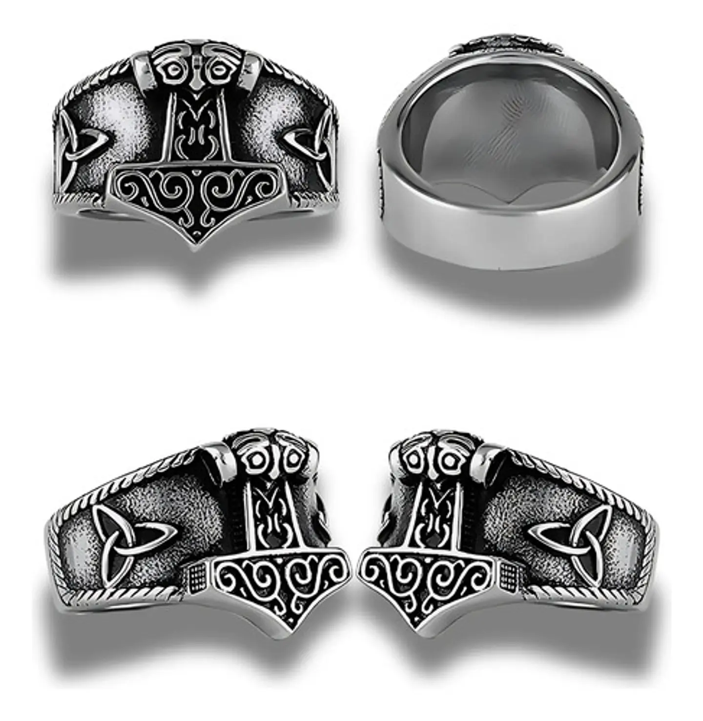 Anillo Acero Color Plata Martillo Thor Vikingo Para Hombre 2