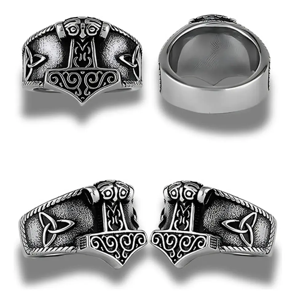 Anillo Acero Color Plata Martillo Thor Vikingo Para Hombre 2