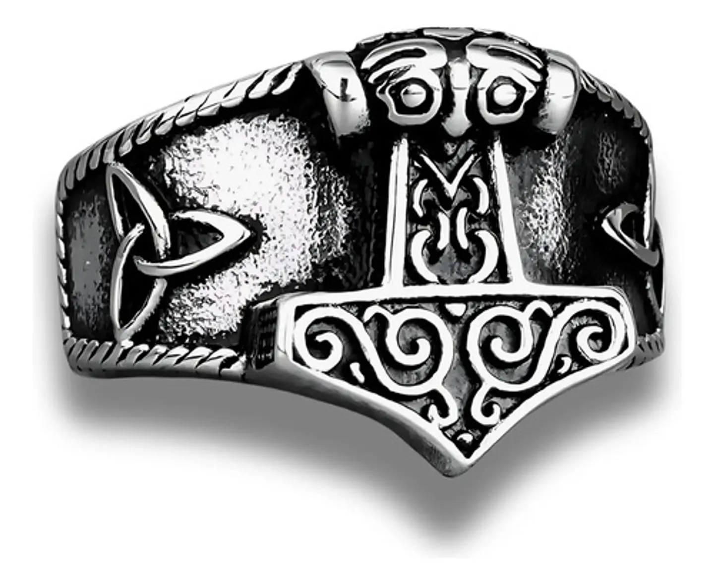 Anillo Acero Color Plata Martillo Thor Vikingo Para Hombre 3