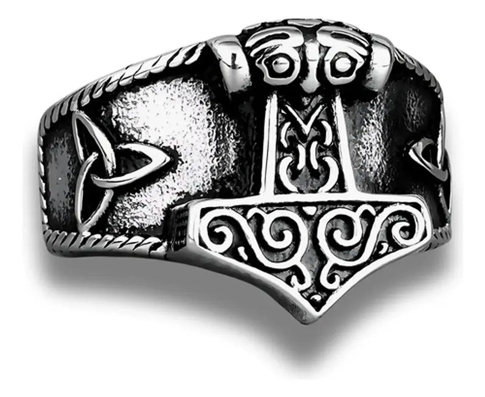 Anillo Acero Color Plata Martillo Thor Vikingo Para Hombre 3