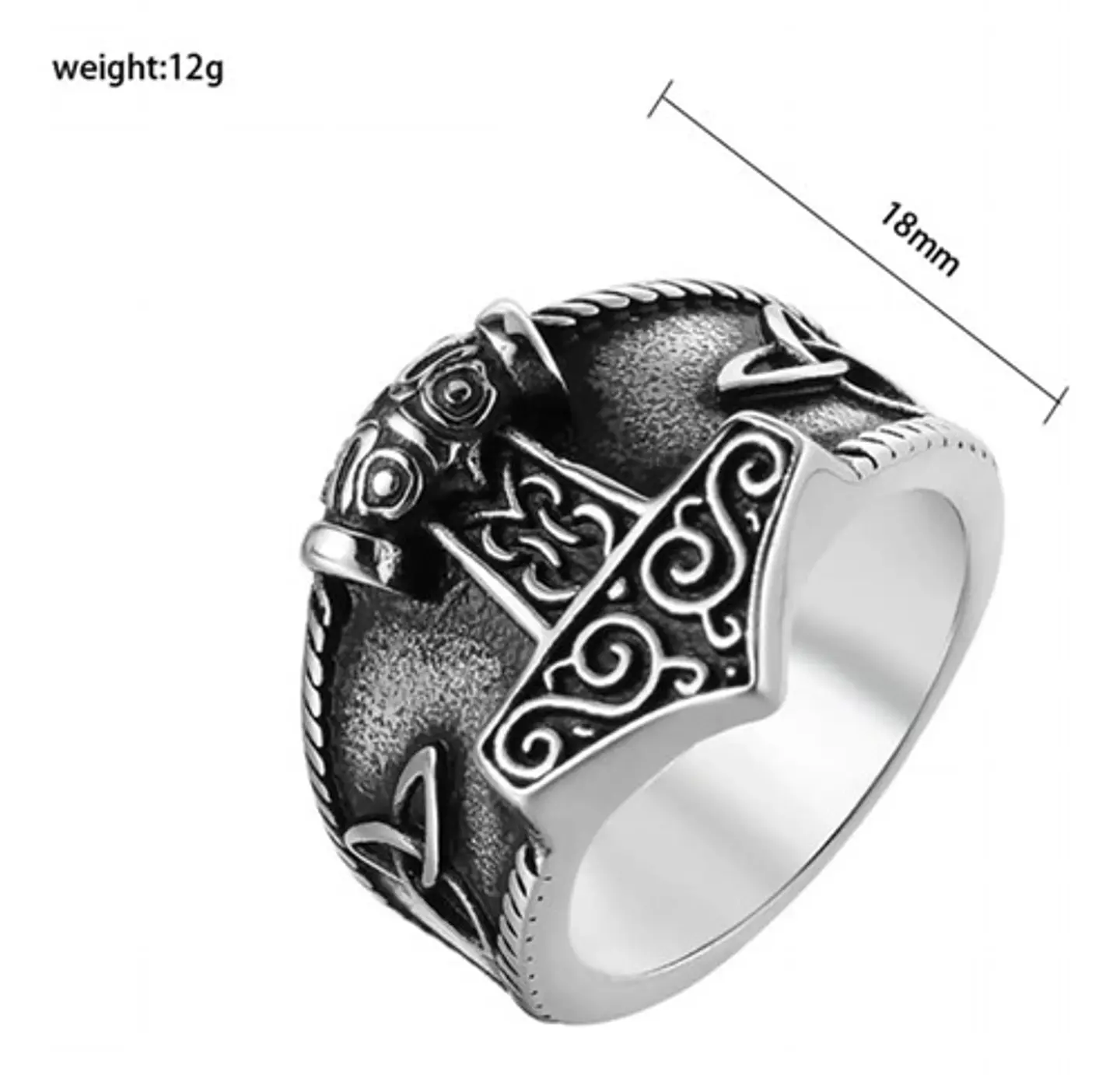 Anillo Acero Color Plata Martillo Thor Vikingo Para Hombre 5