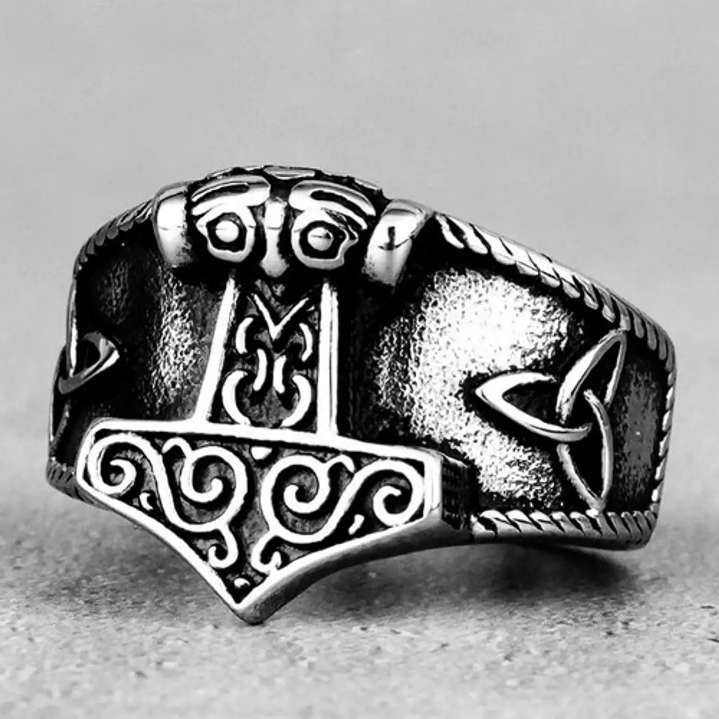 Anillo Acero Color Plata Martillo Thor Vikingo Para Hombre 6