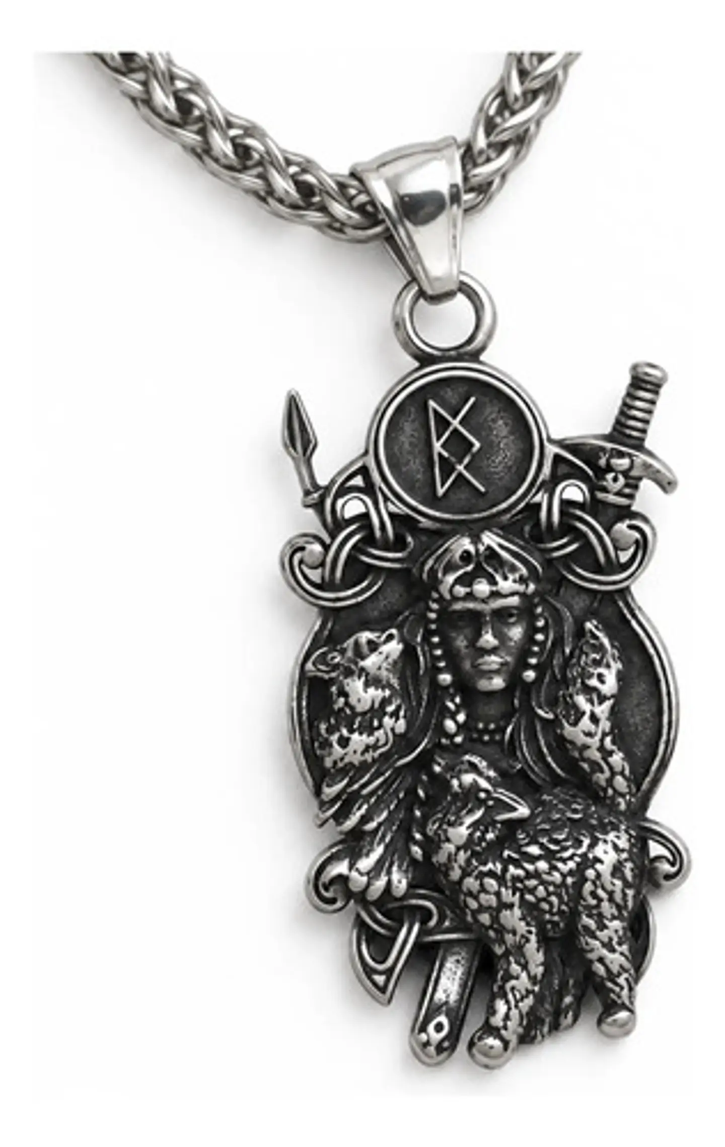 Collar Vikingo En Acero Hombre Y Mujer Dije Lobo Valquiria 1
