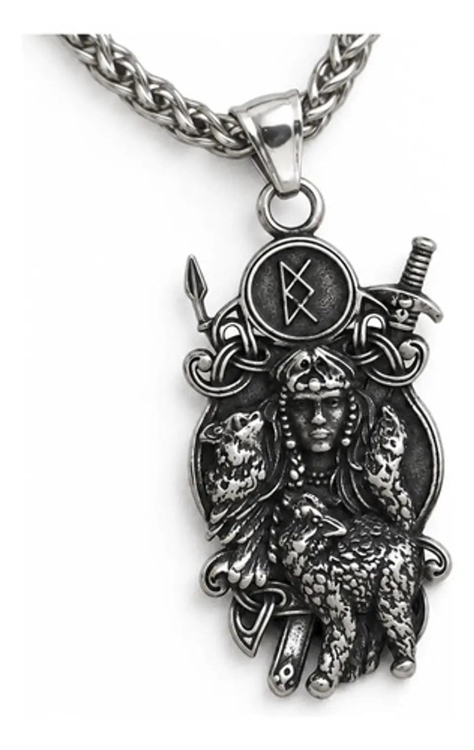 Collar Vikingo En Acero Hombre Y Mujer Dije Lobo Valquiria 1