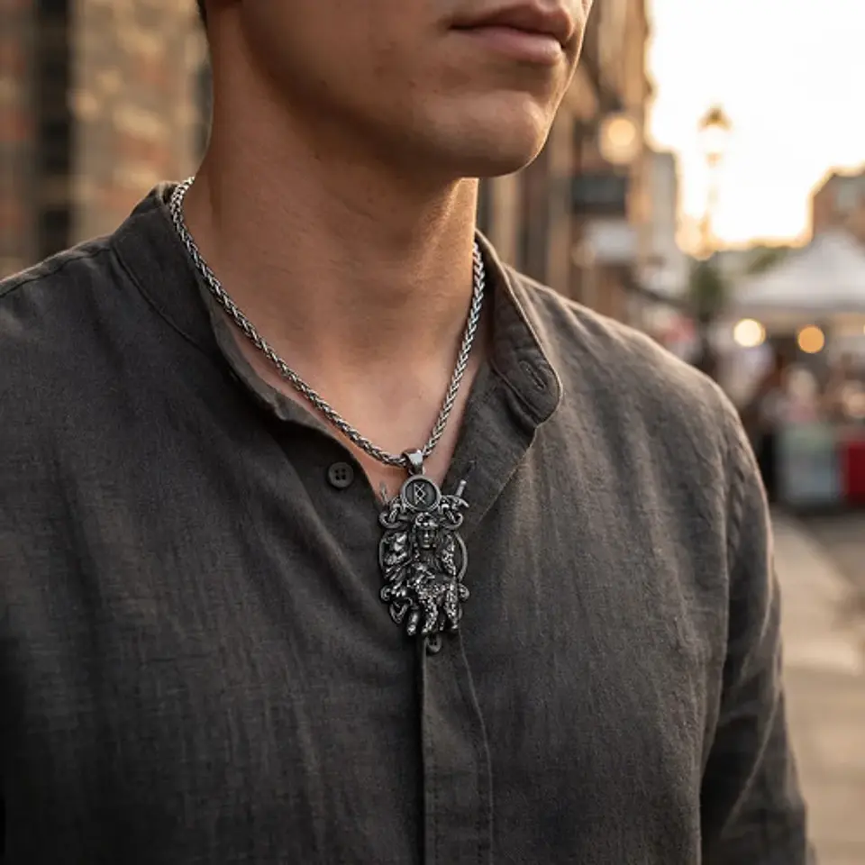 Collar Vikingo En Acero Hombre Y Mujer Dije Lobo Valquiria 6