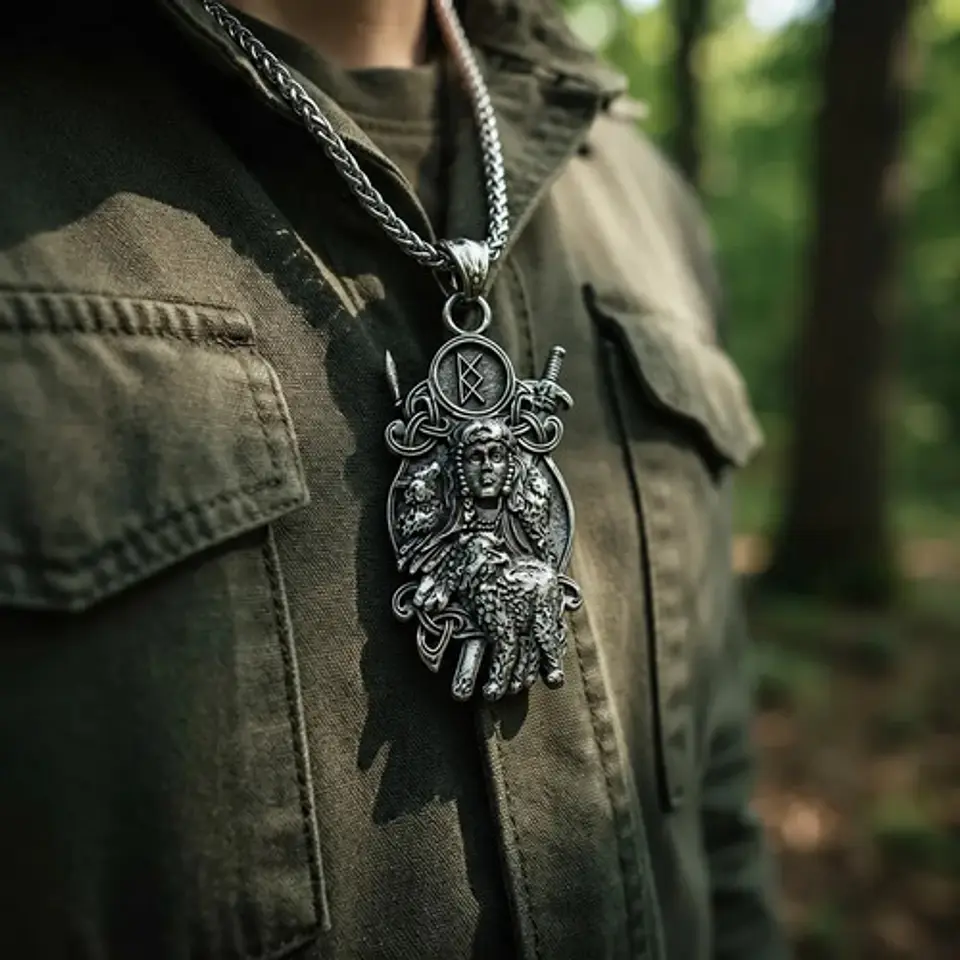 Collar Vikingo En Acero Hombre Y Mujer Dije Lobo Valquiria 10