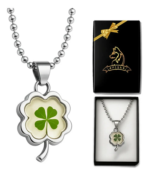 Collar Dije Para Hombre Y Mujer Trébol 4 Hojas Natural Acero
