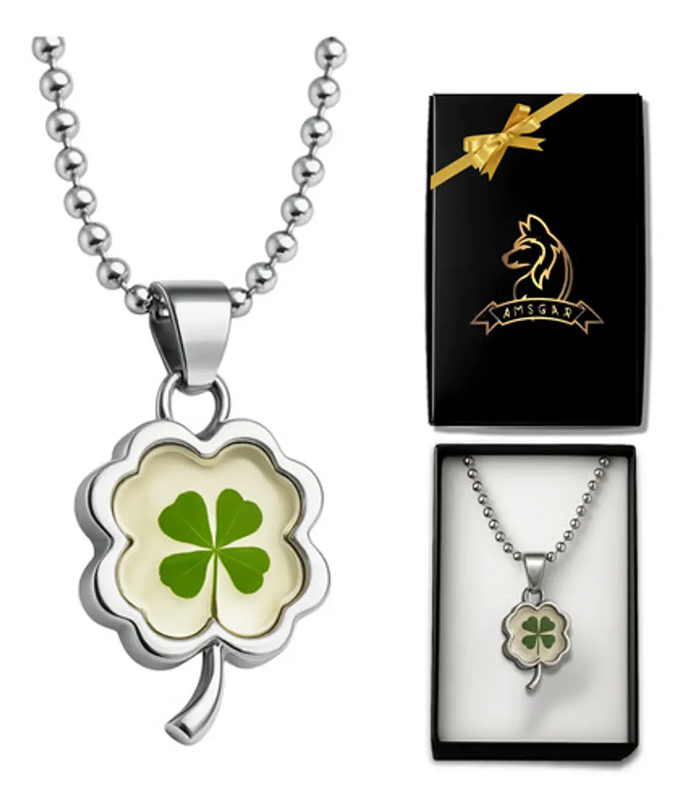 Collar Dije Para Hombre Y Mujer Trébol 4 Hojas Natural Acero 1