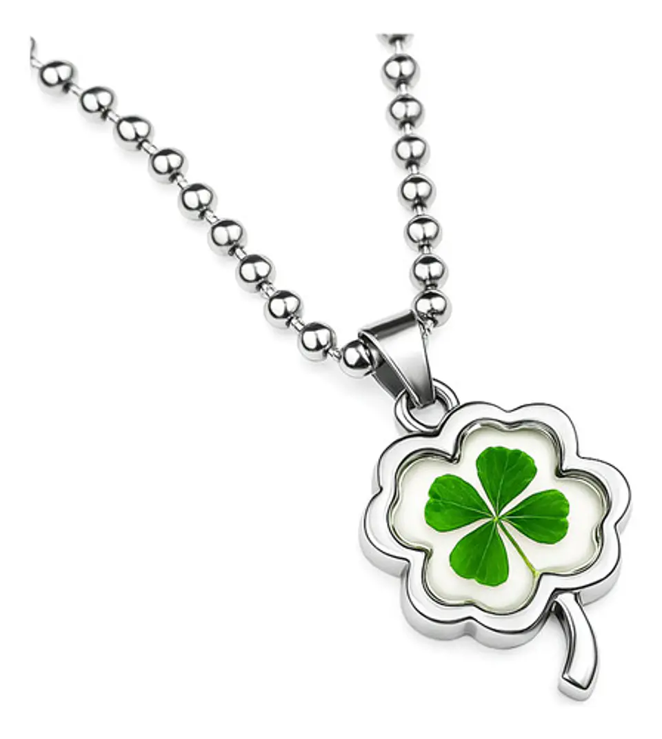 Collar Dije Para Hombre Y Mujer Trébol 4 Hojas Natural Acero 3