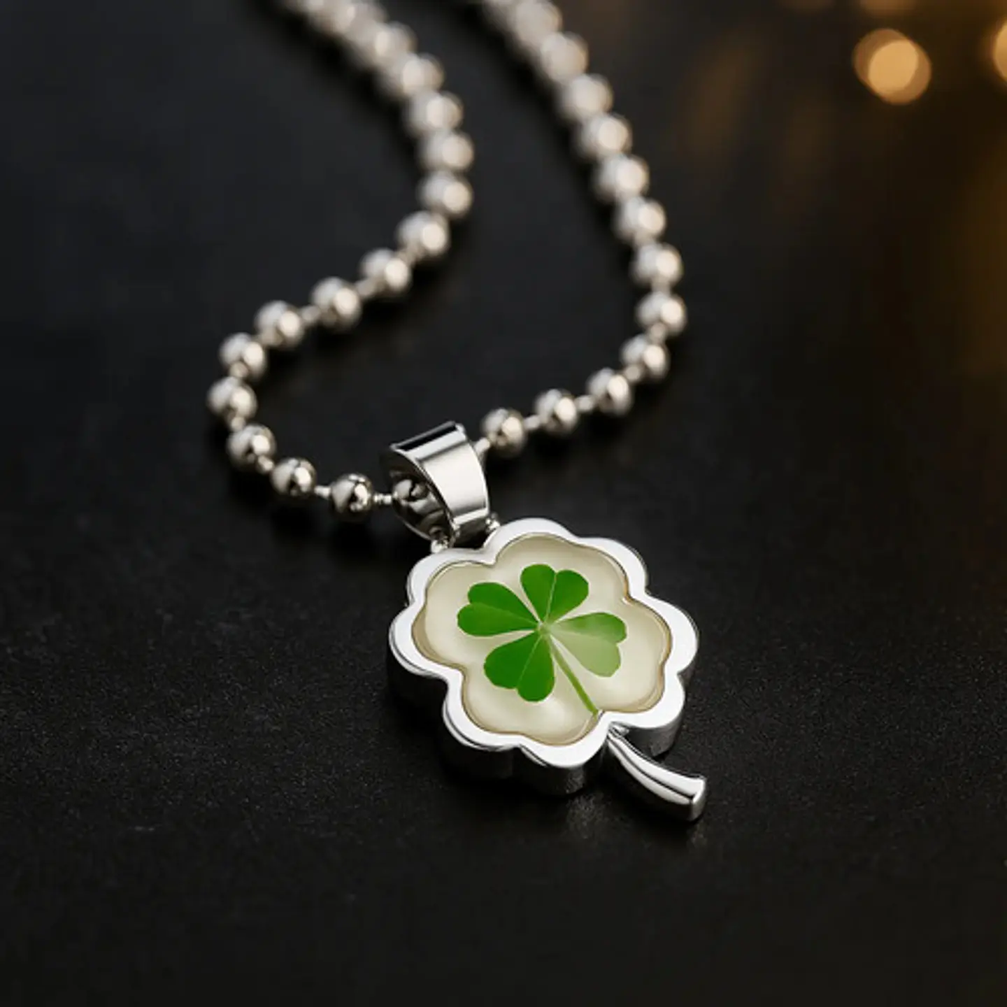 Collar Dije Para Hombre Y Mujer Trébol 4 Hojas Natural Acero 6