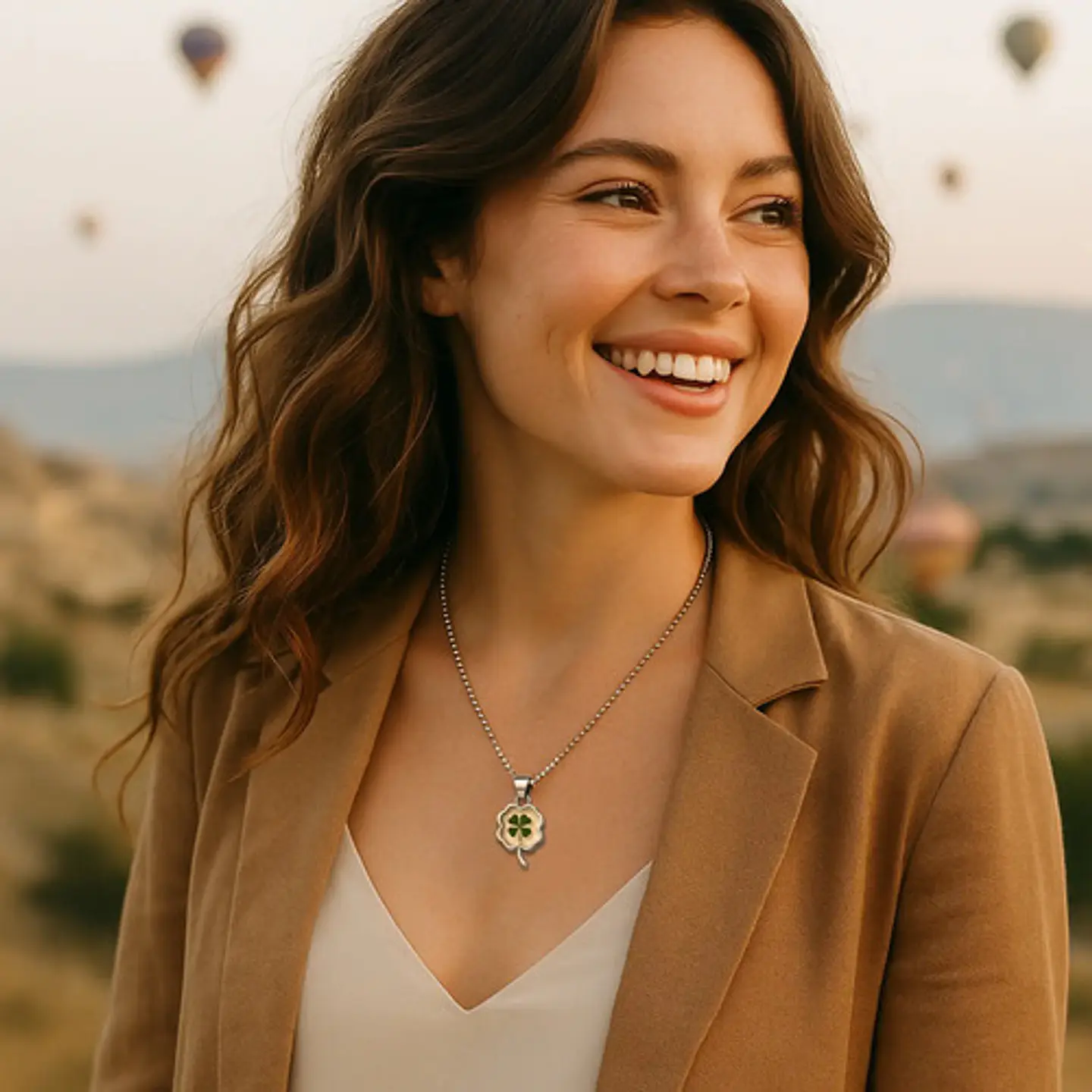 Collar Dije Para Hombre Y Mujer Trébol 4 Hojas Natural Acero 9
