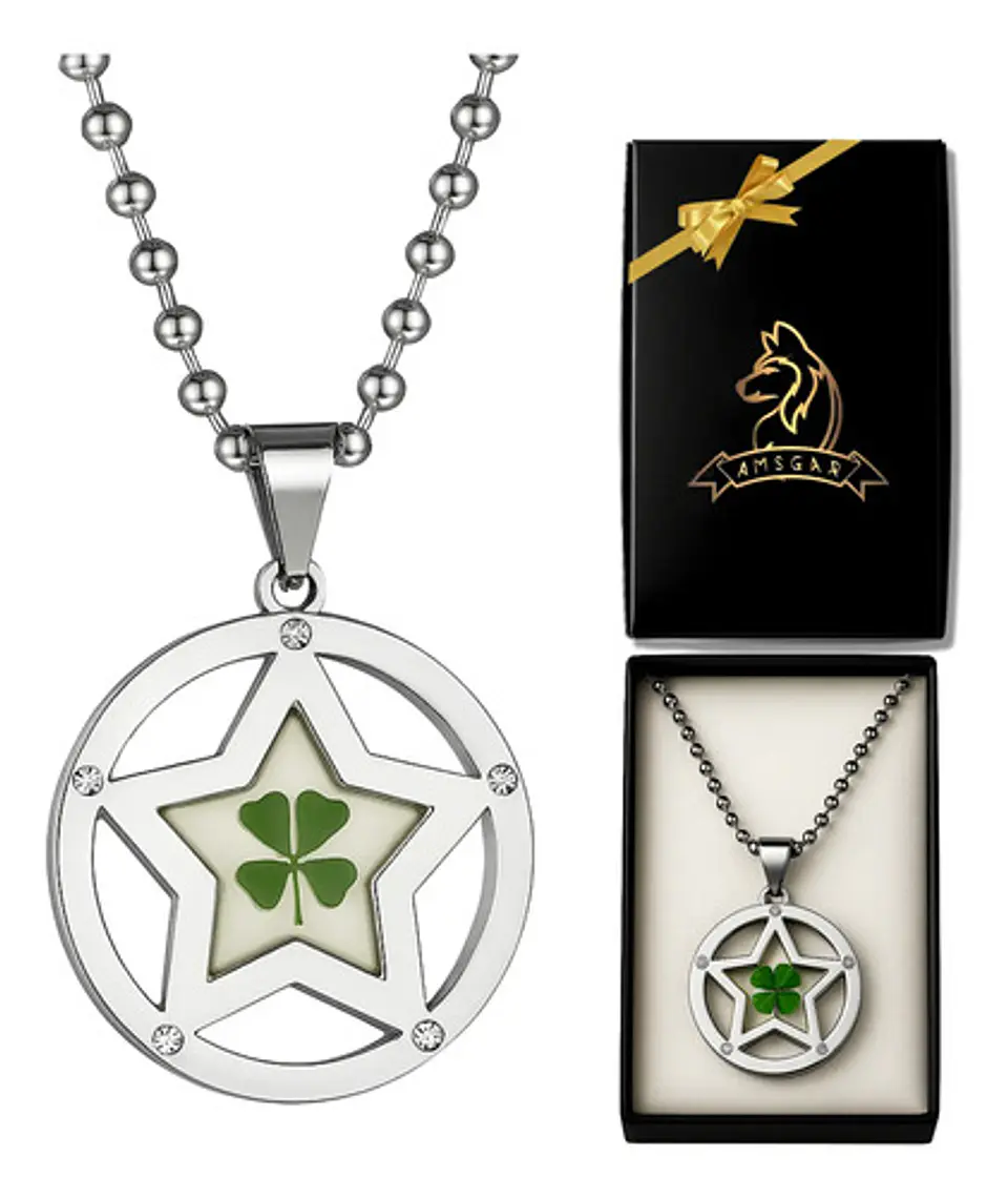 Collar Dije Para Hombre Y Mujer Trébol 4 Hojas Natural Acero 11