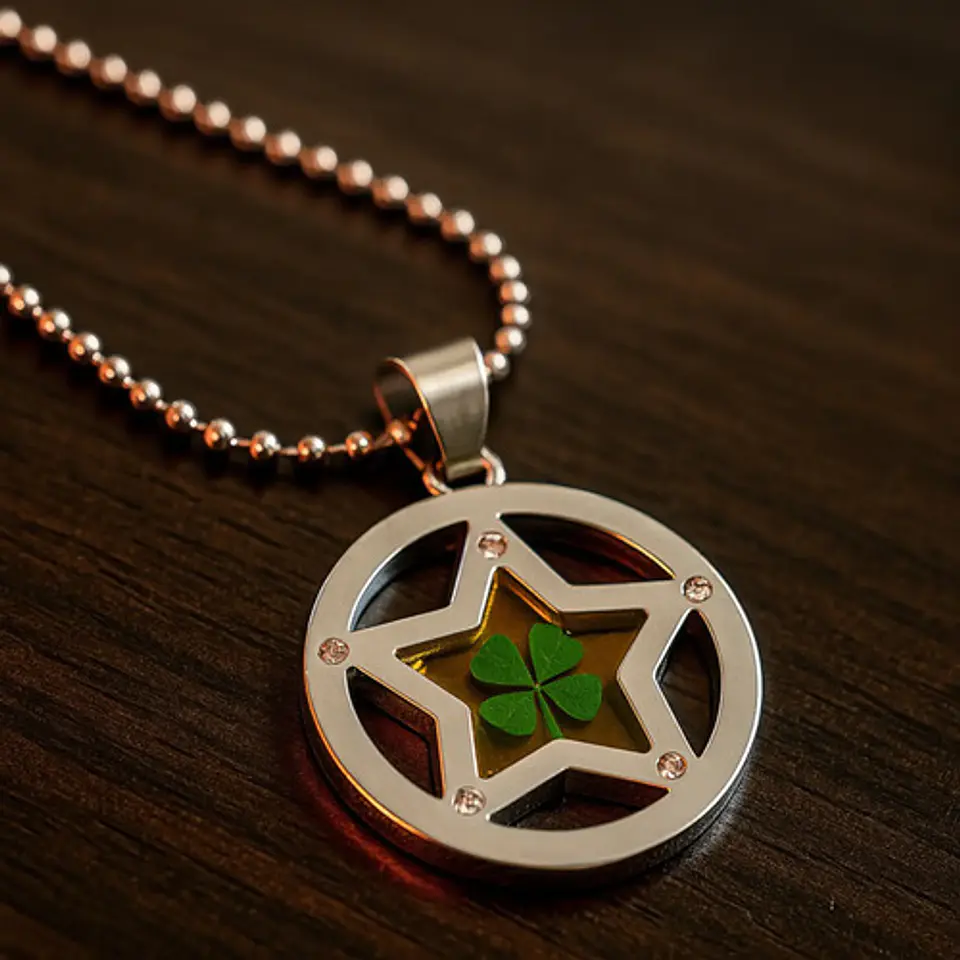 Collar Dije Para Hombre Y Mujer Trébol 4 Hojas Natural Acero 17