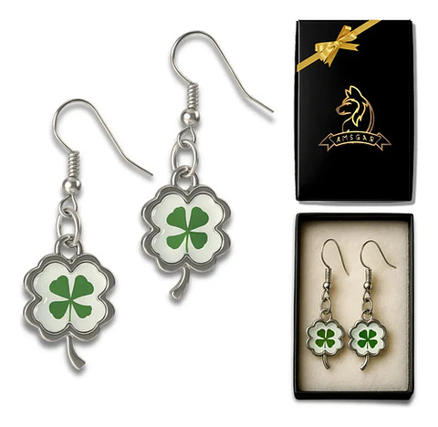 Aretes Pendientes Color Plata Acero Trébol Real Para Mujer