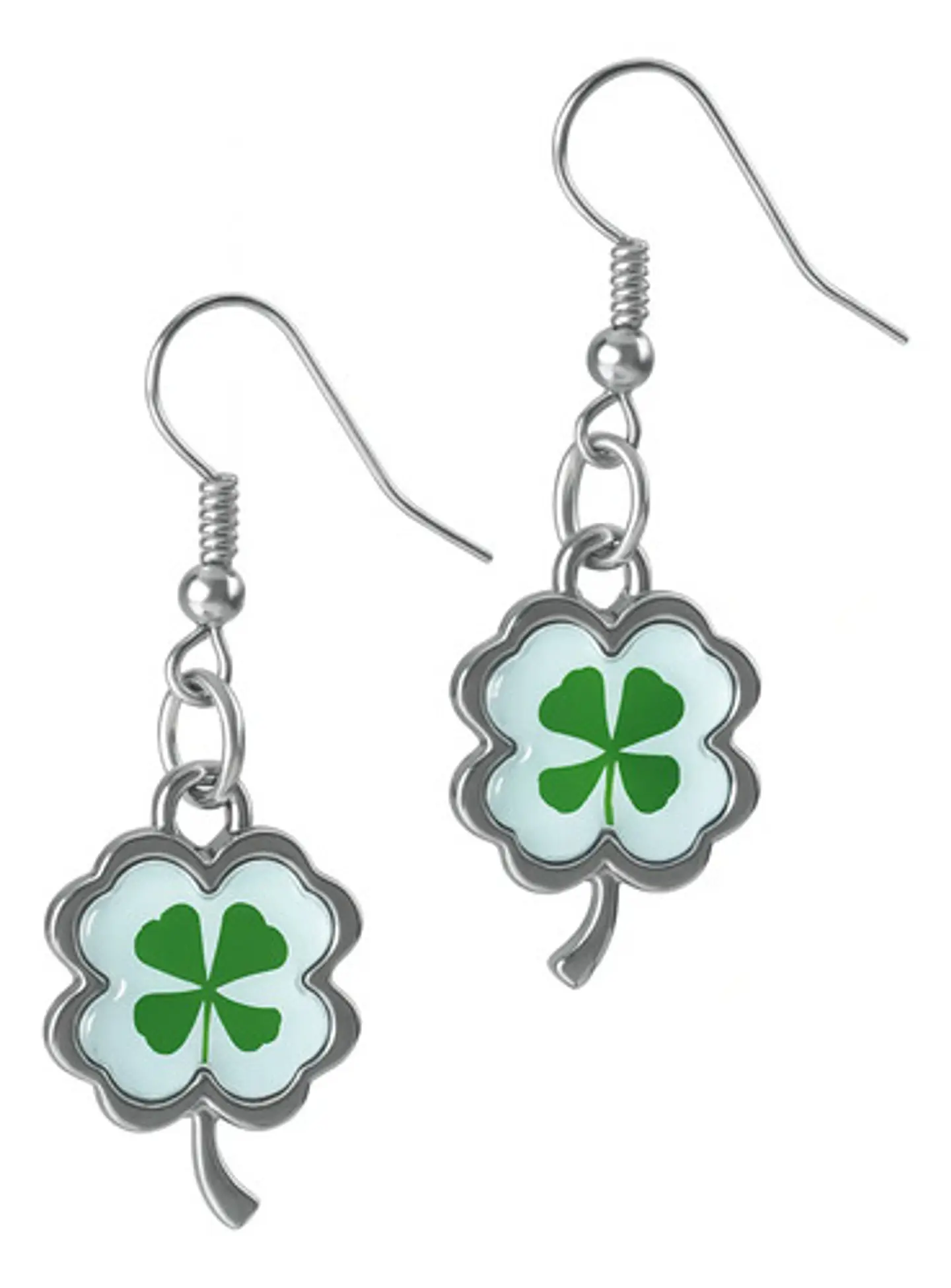Aretes Pendientes Color Plata Acero Trébol Real Para Mujer 2