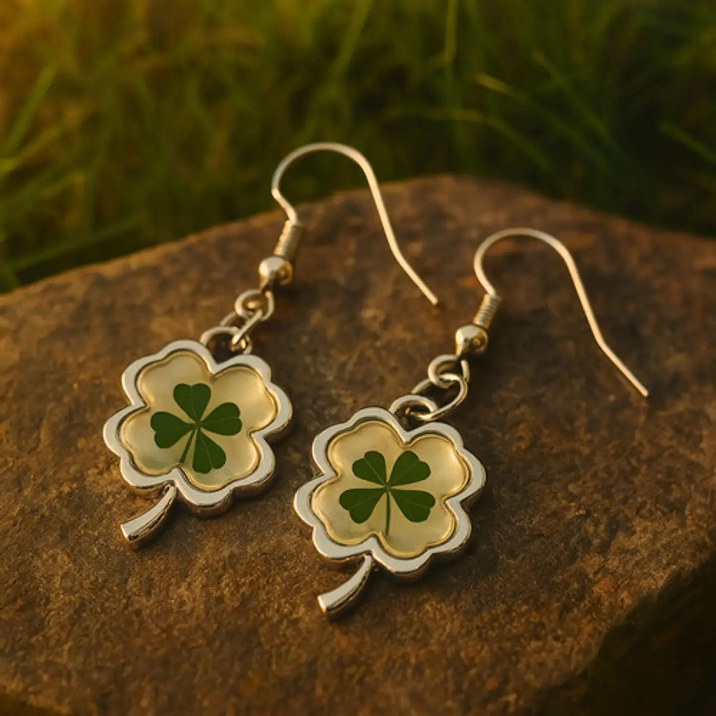 Aretes Pendientes Color Plata Acero Trébol Real Para Mujer 6