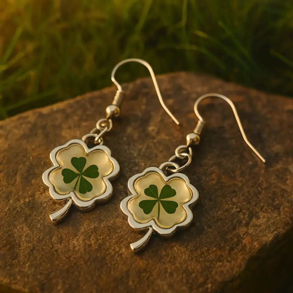 Aretes Pendientes Color Plata Acero Trébol Real Para Mujer 6