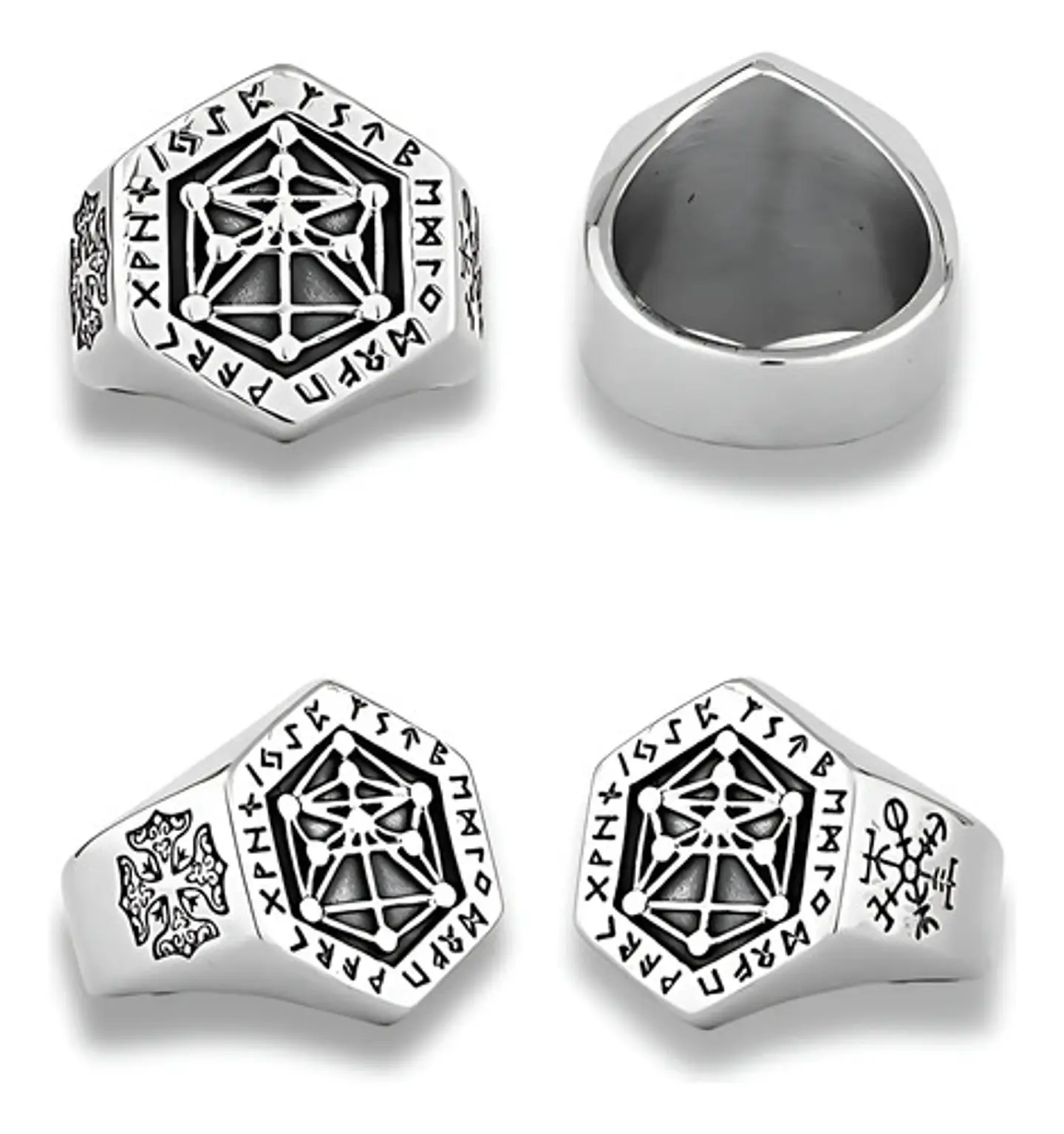 Anillo Acero Color Plata Vikingo Punk Brújula Runas Hombre 3