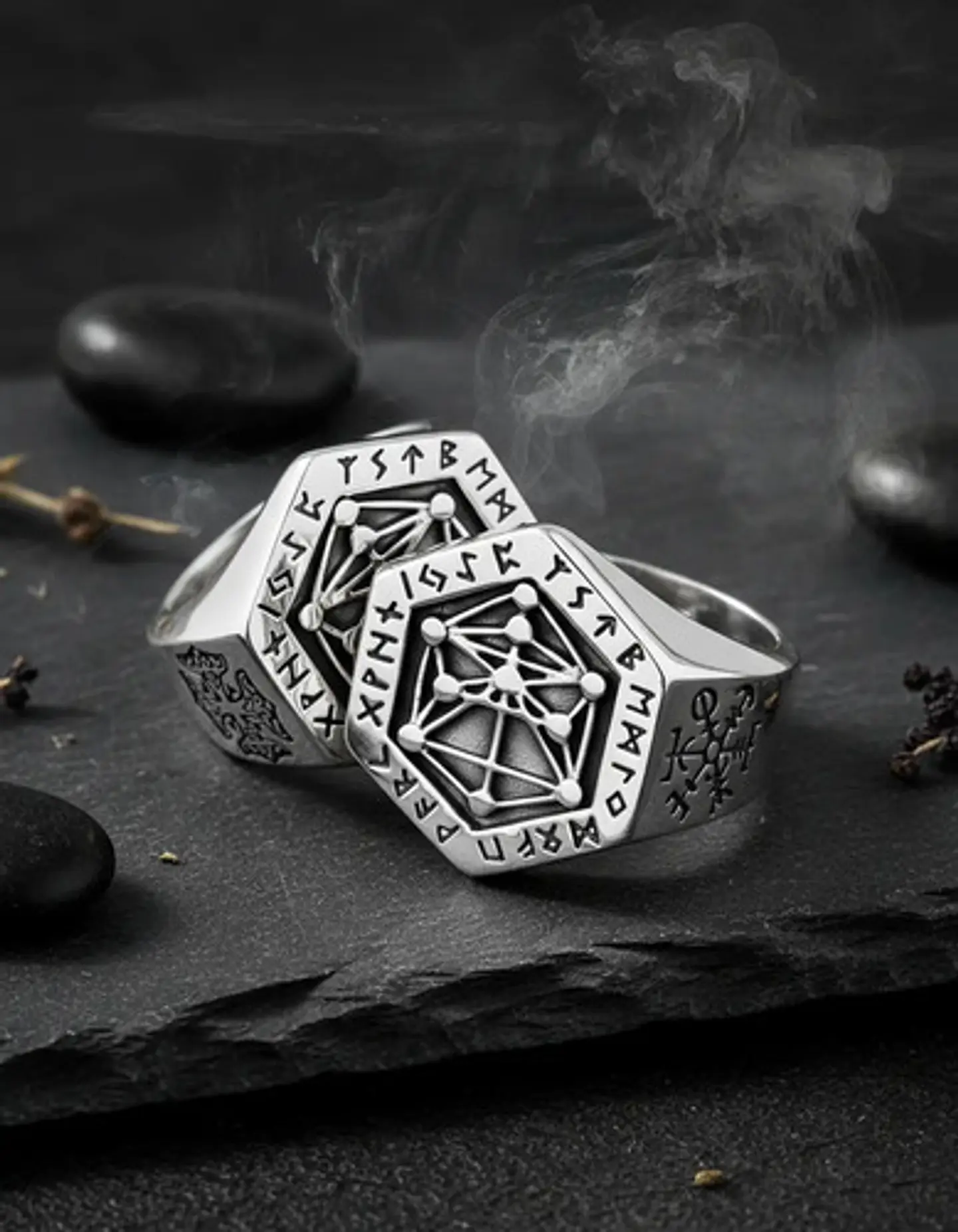 Anillo Acero Color Plata Vikingo Punk Brújula Runas Hombre 5