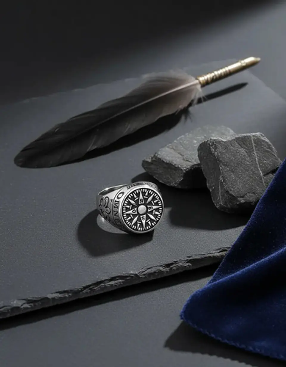 Anillo Acero Color Plata Punk Biker Brújula Náutico Hombre 4