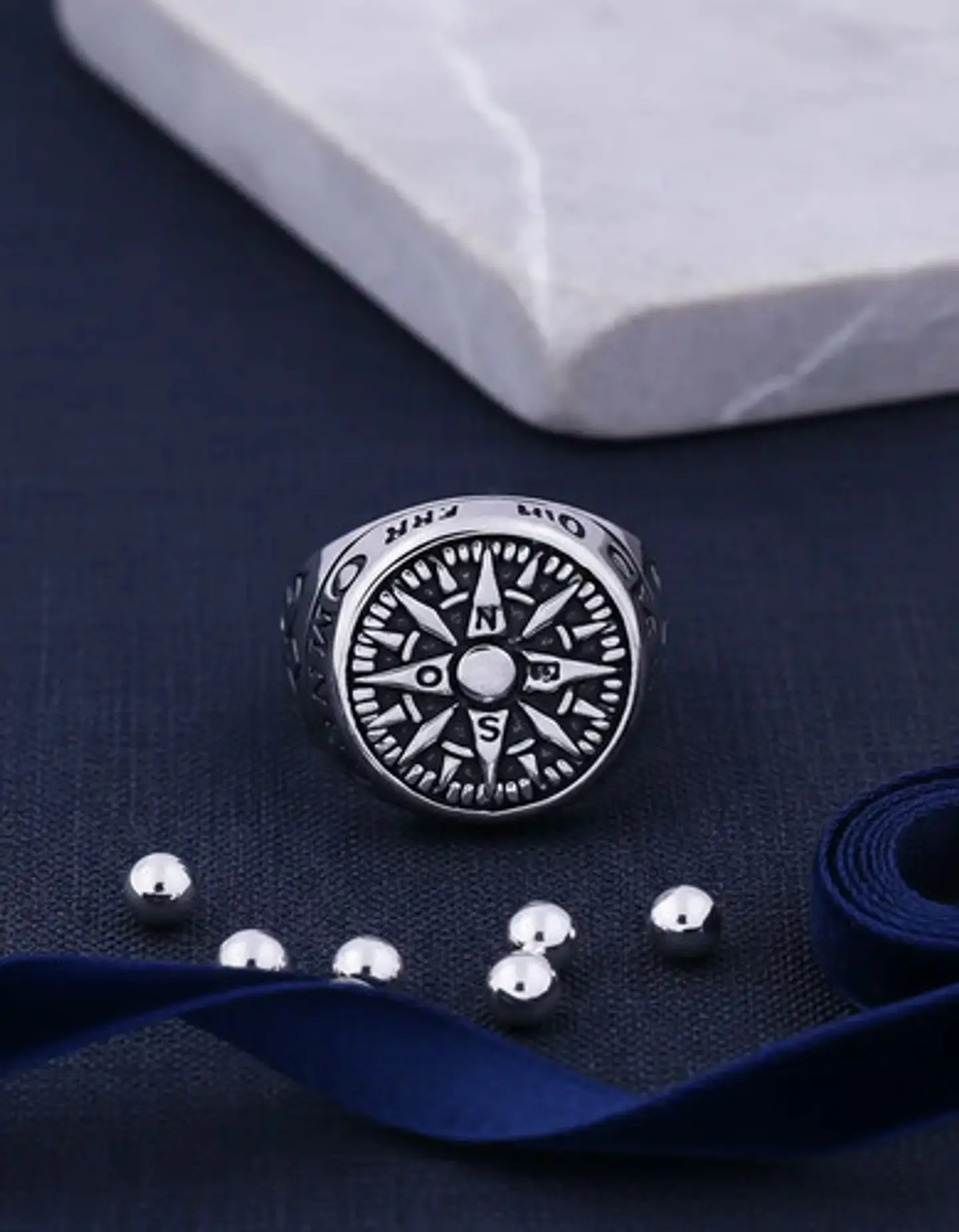 Anillo Acero Color Plata Punk Biker Brújula Náutico Hombre 8