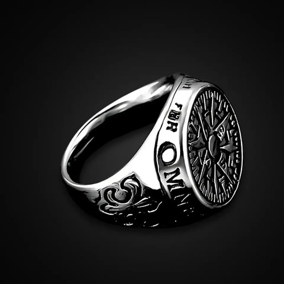 Anillo Acero Color Plata Punk Biker Brújula Náutico Hombre 10