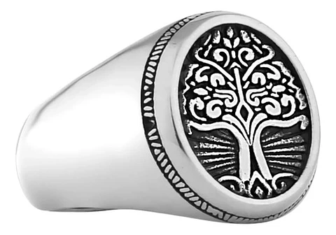 Anillo Acero Inoxidable Color Plata Árbol De La Vida Hombre
