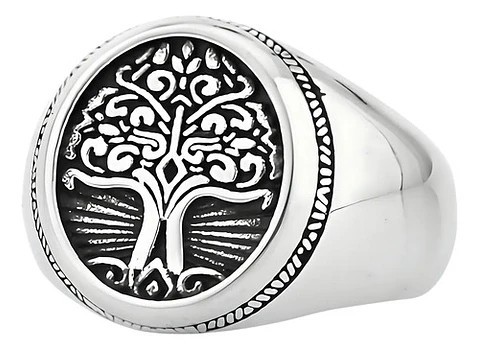 Anillo Acero Inoxidable Color Plata Árbol De La Vida Hombre