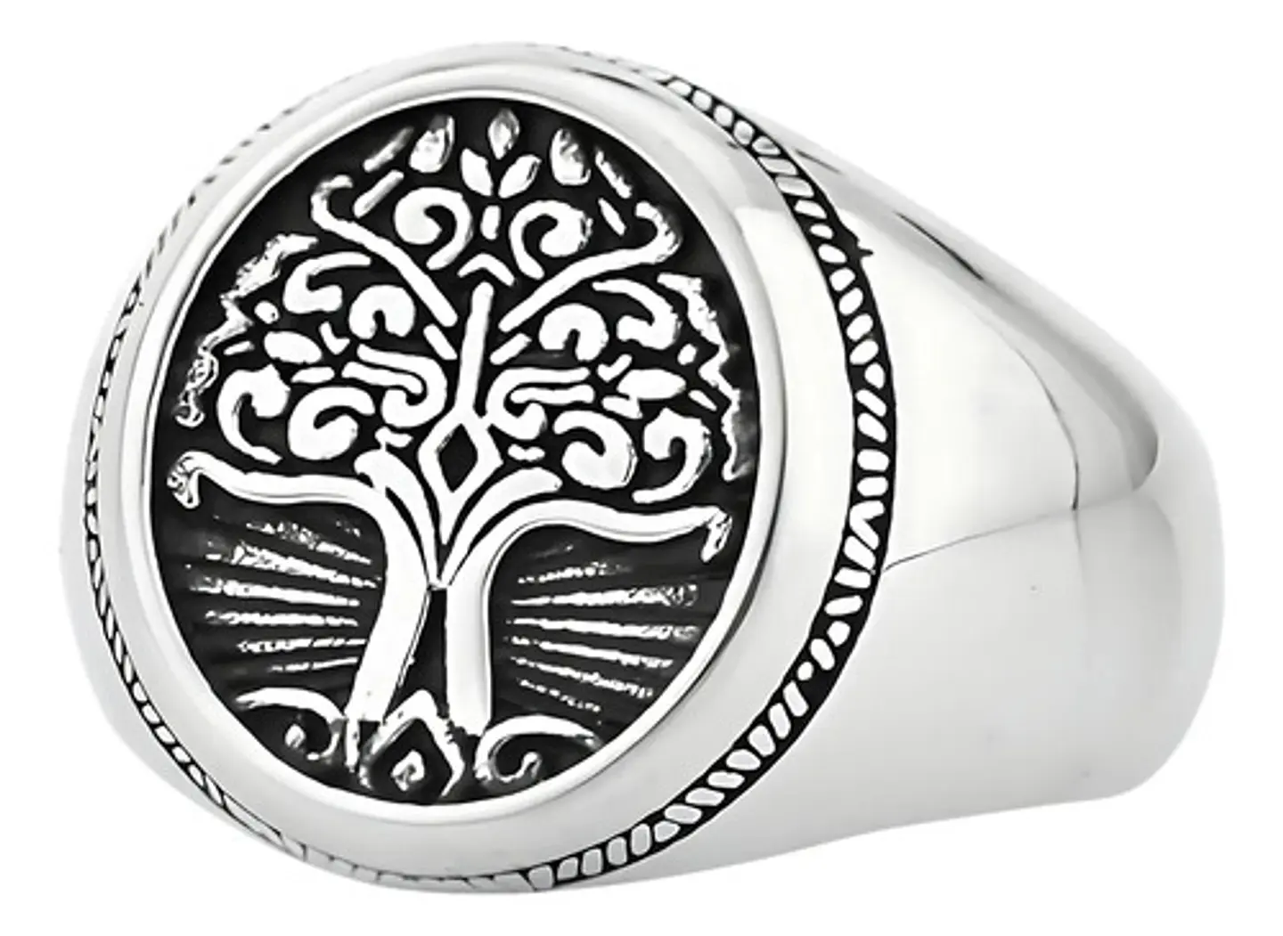 Anillo Acero Inoxidable Color Plata Árbol De La Vida Hombre 2