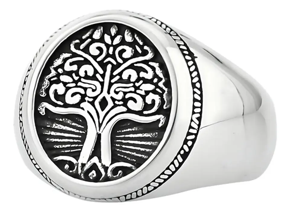 Anillo Acero Inoxidable Color Plata Árbol De La Vida Hombre 2