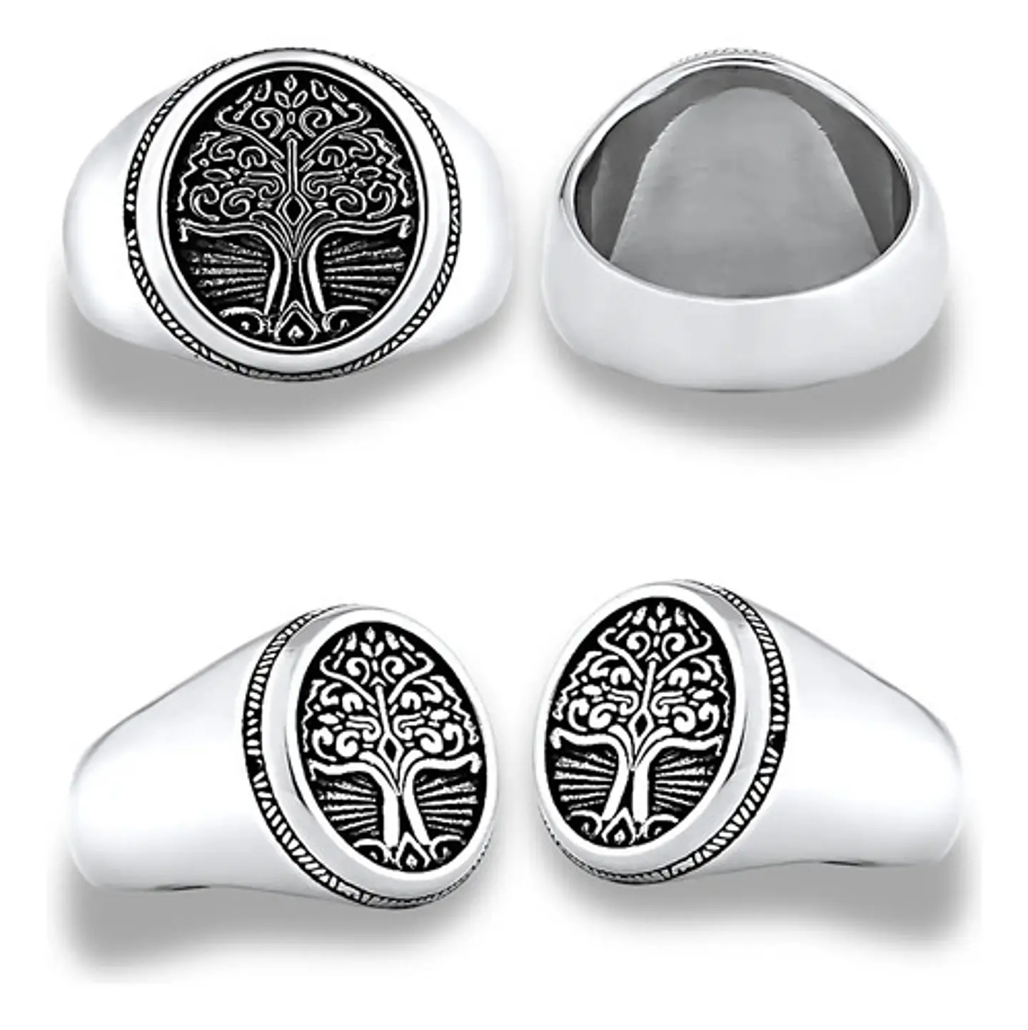 Anillo Acero Inoxidable Color Plata Árbol De La Vida Hombre 3